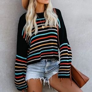 New Striped color block oversized sweater